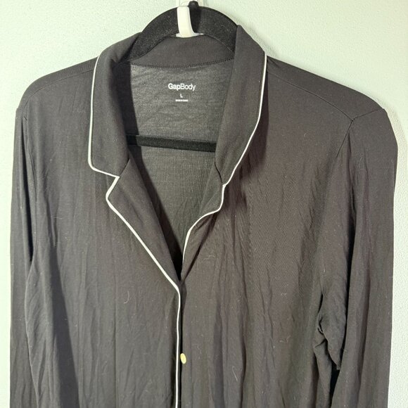 GapBody Women Model Pajama Shirt Dress Sz Large Black Button Front Soft Flowy - Picture 3 of 9